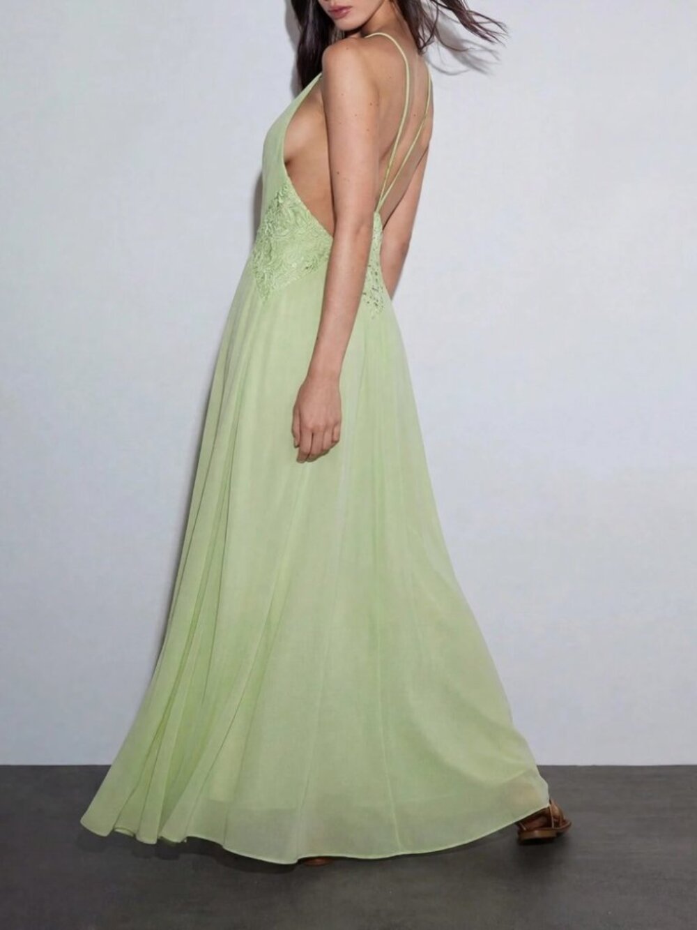 Sage Green Lace Waist Backless Maxi Dress